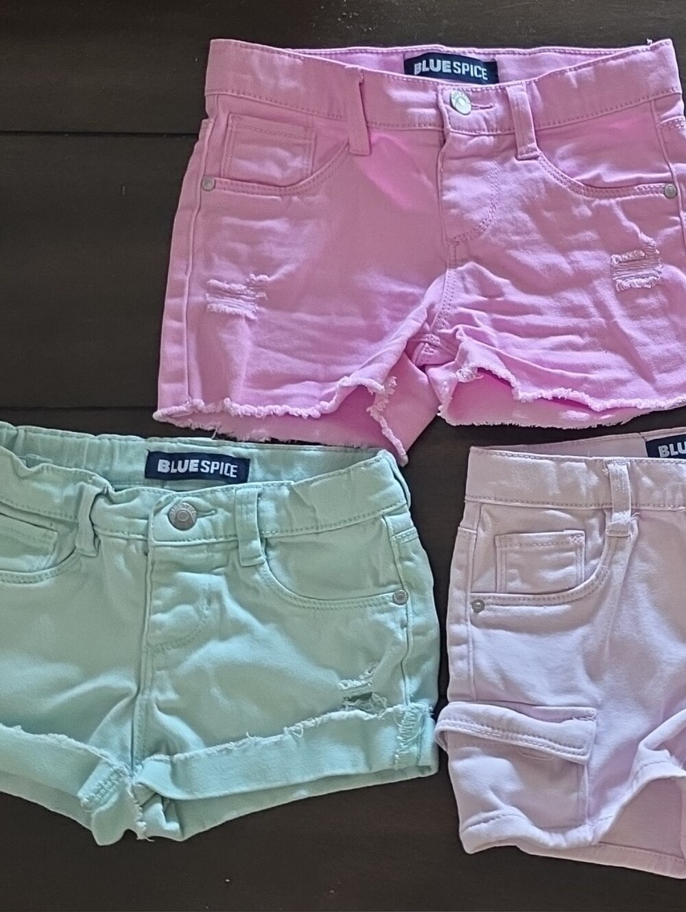 Blue Spice Pastel Denim Shorts Set - Mint, Bright Pink, Light Pink
